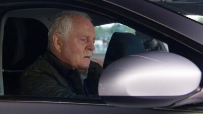 Pollard looks sad in his car on Emmerdale