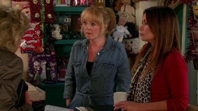 Jenny and Carla looking shocked on Corrie