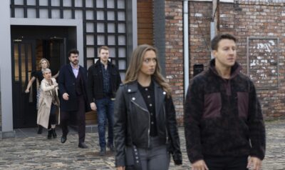 Crystal and Ryan walk away from Daniel and Daisy on Corrie