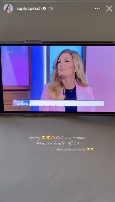 Sophia Peschisolido reacts to mum Karren Brady on her Instagram Story