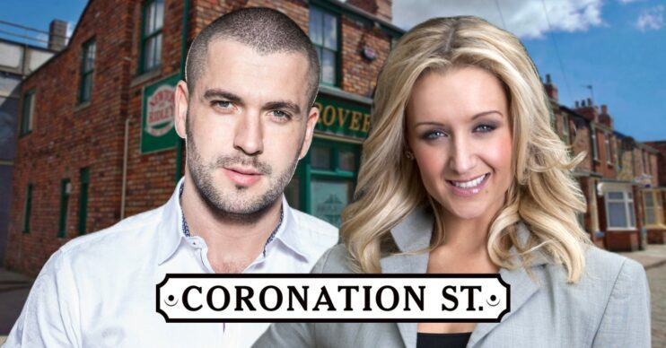 Aidan and Eva on a Coronation Street background