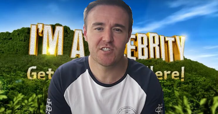 Alan Halsall in front of the I'm A Celebrity logo