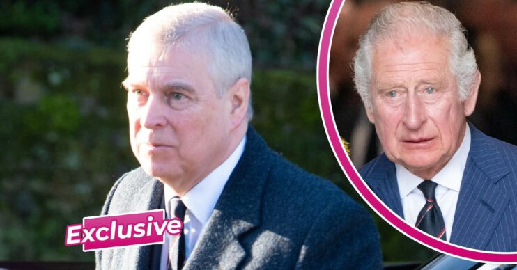 Prince Andrew looking serious, as King Charles looks worried with ED! exclusive badge