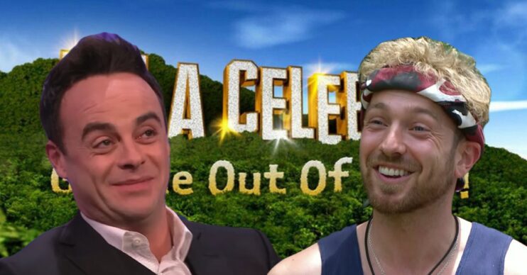 Ant and Sam with the I'm A Celeb logo