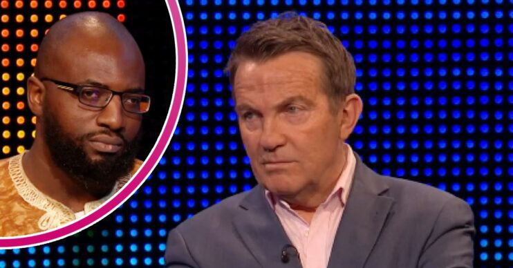 Bradley Walsh in The Chase; inset, disgruntled contestant Armin (Credit: ITV)