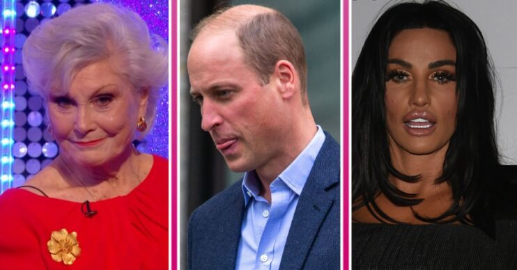 Celebs - Angela Rippon grimaces, Prince William licks his lips, Katie Price pouts