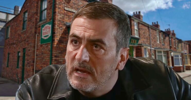 Coronation Street comp image: Peter Barlow looks frustrated cut out on the show background
