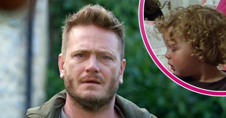 David looks upset on Emmerdale; inset Theo as a toddler (Credit: ITV/Composite: ED!)