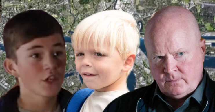 EastEnders' Denny, Albie, Phil, the EastEnders background of the Thames