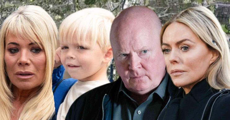 EastEnders' Sharon, Albie, Phil, Emma, the EastEnders background of the Thames