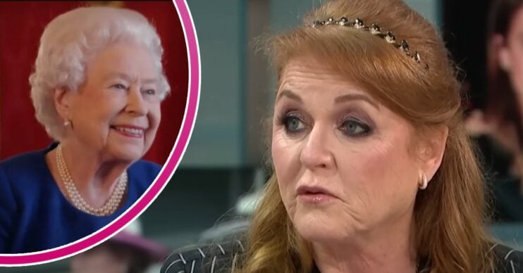 Late Queen smiles, Sarah Ferguson speaks