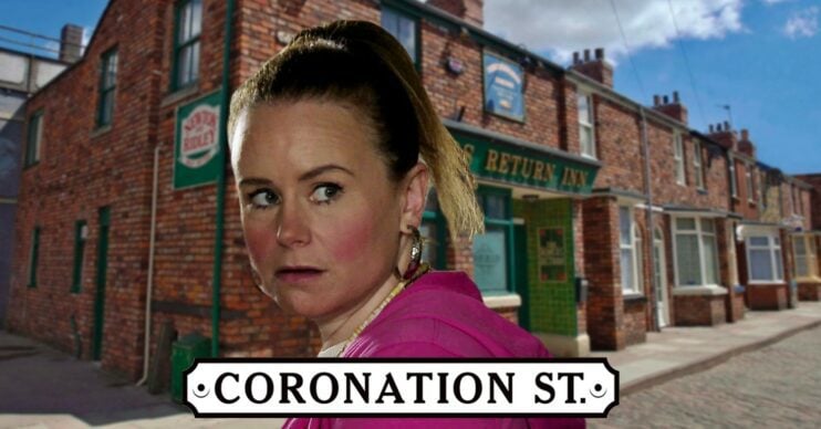 Gemma looking worried on Coronation Street against soap logo and Rovers background (Credit: ITV/Composite: ED!)