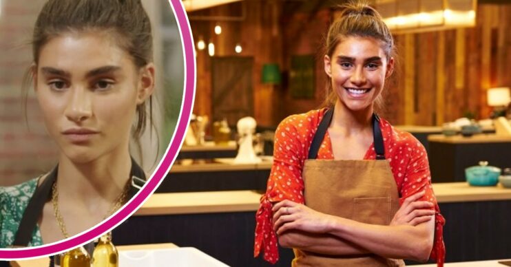 Made In Chelsea star Georgia May Salamat wearing an apron