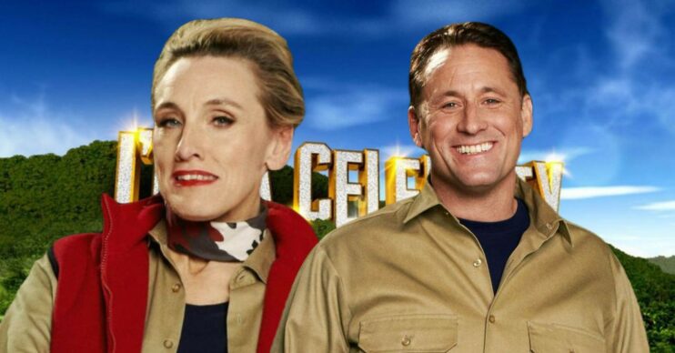 Grace Dent and Nick Pickard in front of I'm A Celebrity backdrop