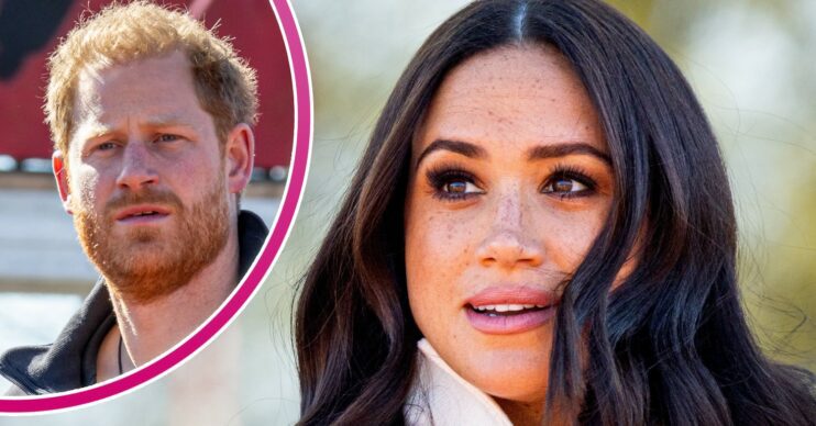 Prince Harry looking concerned, Meghan Markle looking into the distance