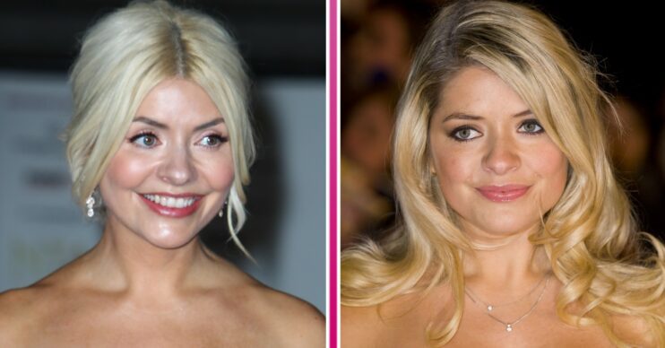 Holly Willoughby at NTAs in 2022, and Holly posing in 2008
