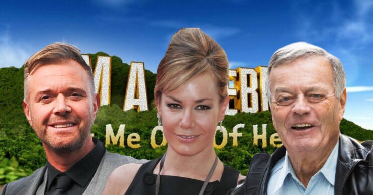 Darren, Tara and Tony with I'm A Celeb 2023 logo