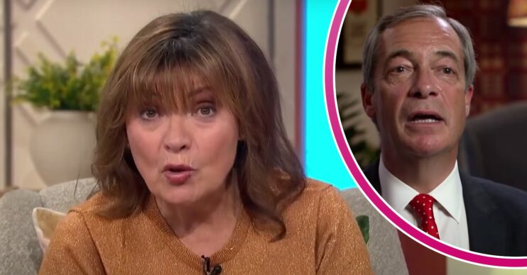 Lorraine Kelly speaks, Nigel Farage lifts his chin