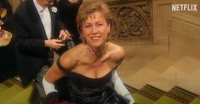 Jill Dando arriving at a ball on BBC show