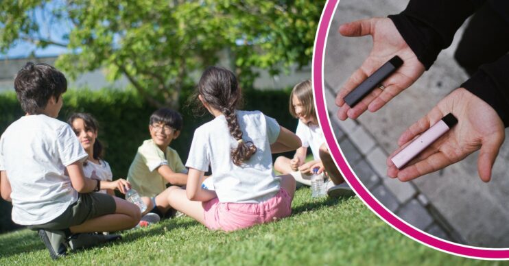 Children play/hands hold out vapes