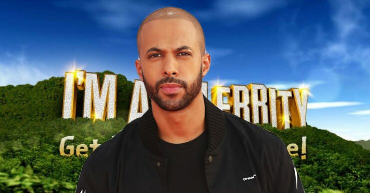 Marvin Humes in front of I'm A Celebrity backdrop