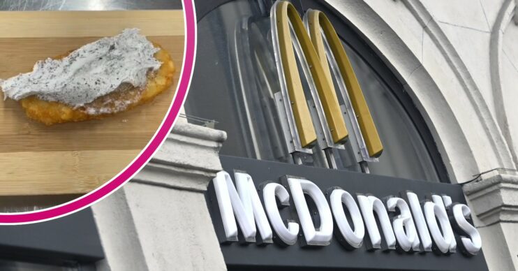 Hash brown with ice cream and McDonald's sign