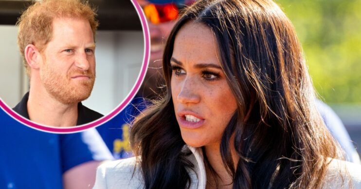 Prince Harry and Meghan Markle looking serious