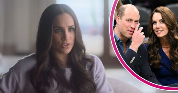 Meghan speaking during Netflix doc, William and Kate during engagement