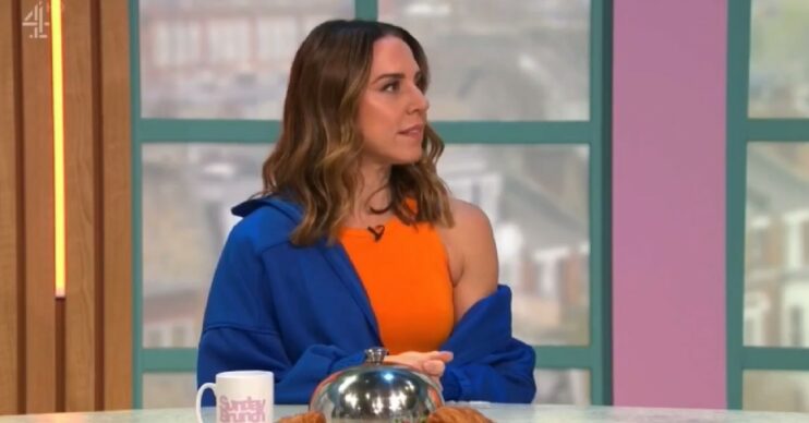 Mel C wearing a blue jacket on Sunday Brunch today