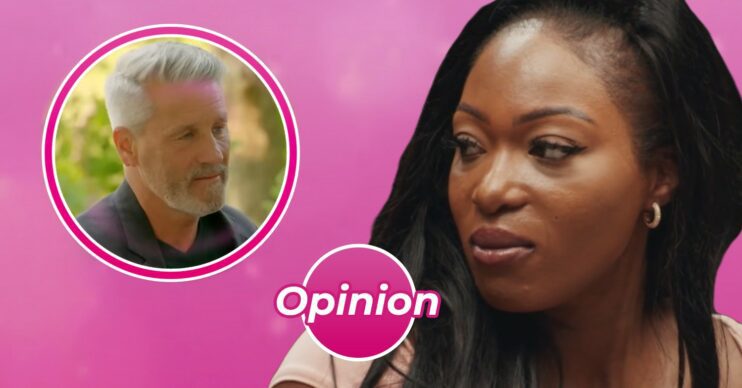 My Mum, Your Dad star Roger and Porscha from MAFS UK with 'opinion' badge