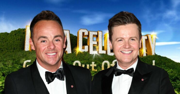 Ant and Dec in front of I'm a Celeb 2023 logo