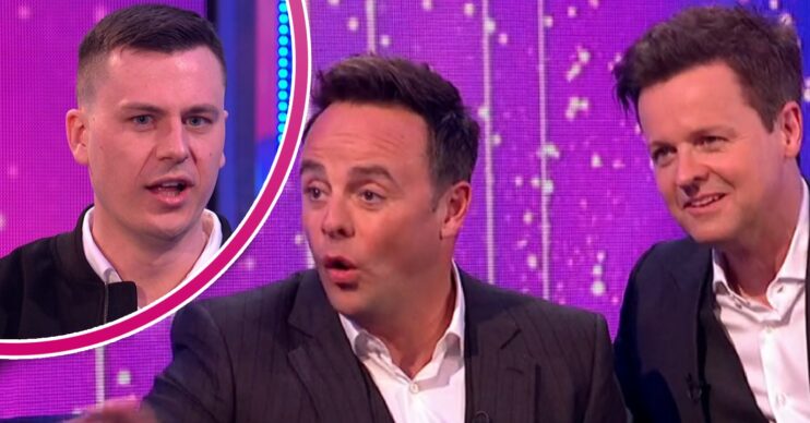 Ant and Dec speaking to a Saturday Night Takeaway guest