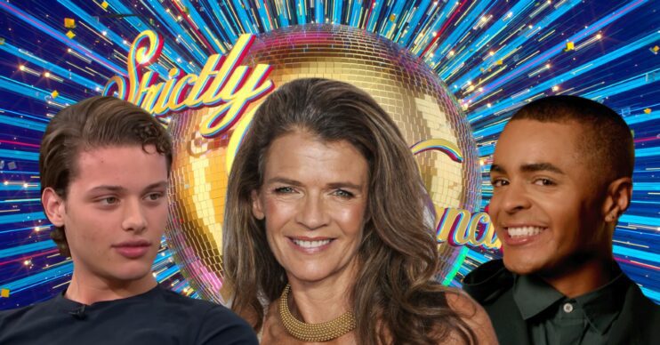 Bobby, Annabel and Layton with the Strictly logo