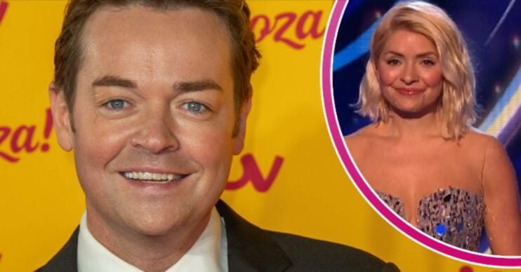 Stephen Mulhern and Dancing On Ice presenter Holly Willoughby both smile
