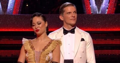 Nigel Harman and Katya Jones await to hear whether they're in the dance off