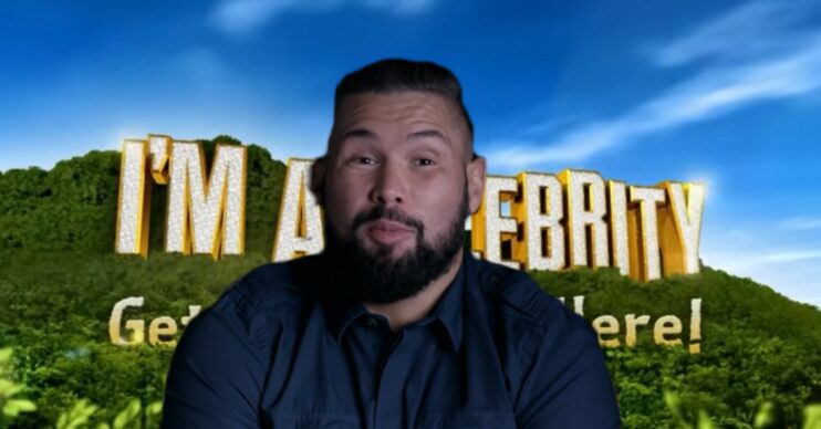 Tony Bellew in front of I'm A Celeb logo