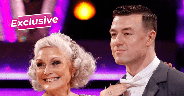 Angela Rippon and Kai smiling on Strictly