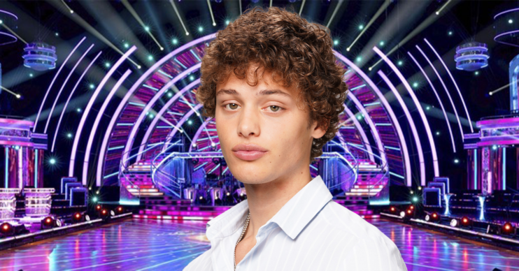 Bobby Brazier in a white shirt against the Strictly background