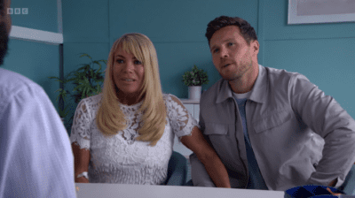 Sharon Watts and Keanu Taylor look nervous as they talk to the consultant