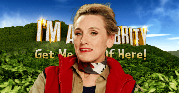 Grace Dent against the I'm a Celebrity logo