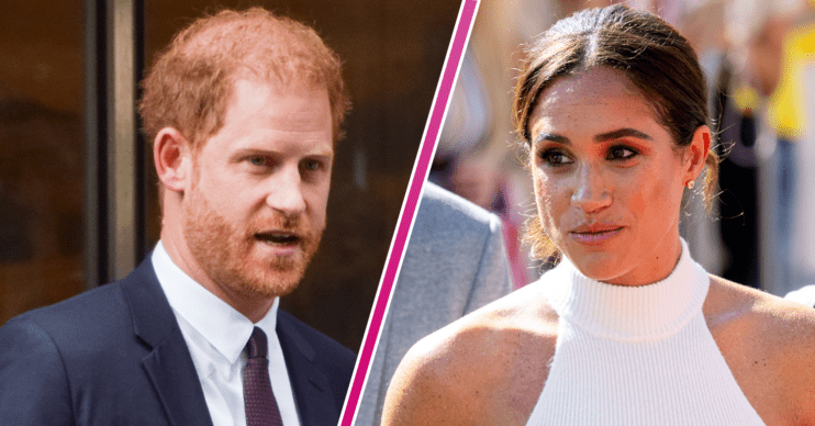 Prince Harry and Meghan Markle looking straight faced