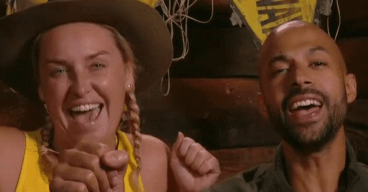 Josie Gibson and Marvin Humes celebrating on I'm A Celebrity