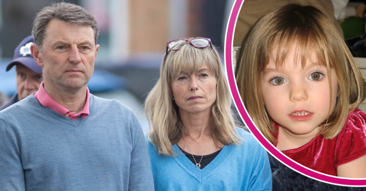 Kate and Gerry McCann looking upset and Madeleine as a child