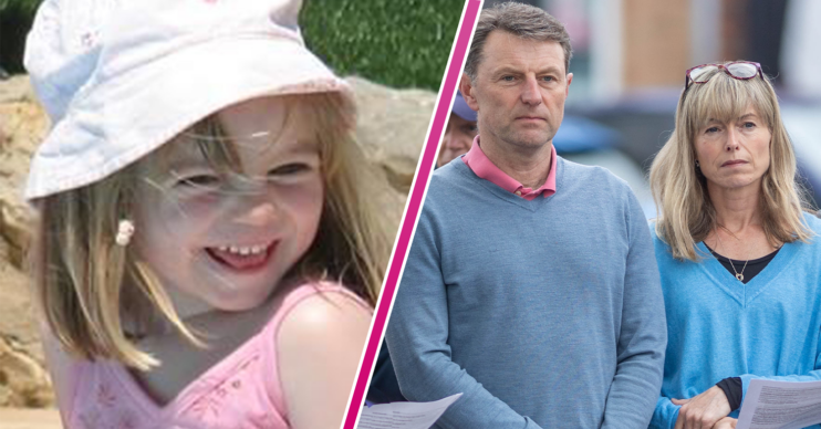 Madeleine McCann smiling and her parents looking upset