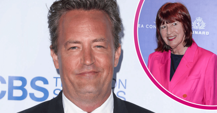 Matthew Perry smiling and Janet Street Porter inset